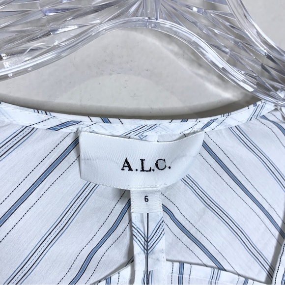 NEW A.L.C. Enzo Puff Sleeve Striped Poplin Wrap Dress (Sz 6) White Salmon - Picture 11 of 15